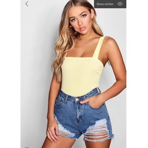 BooHoo yellow ribbed tank bodysuit